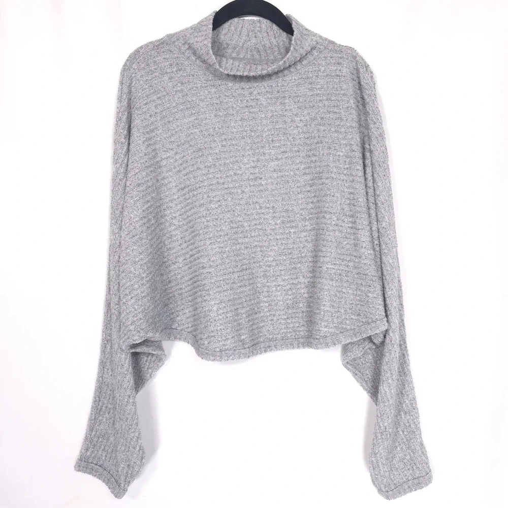 Anthropologie‎ PILCRO Size L Cozy Ribbed Turtleneck Batwing Pullover Top Gray